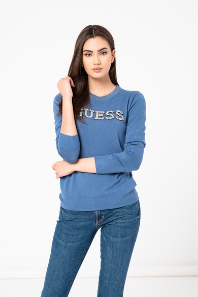 GUESS JEANS Pulover slim fit cu logo din strasuri Femei