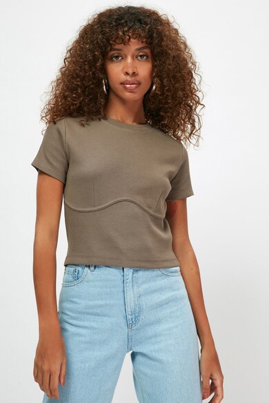 Trendyol Bluza crop cu maneci scurte si striatie in relief Femei