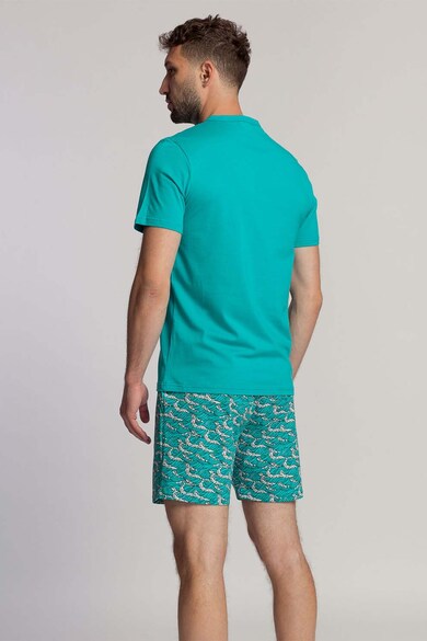 Sofiaman Pijama din bumbac organic cu pantaloni scurti si buzunar aplicat pe piept Green Waves Barbati