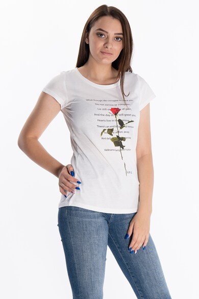 KVL by KENVELO Tricou din bumbac cu imprimeu text si floral Femei