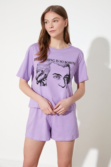 Trendyol Pijama scurta cu imprimeu grafic si text Femei