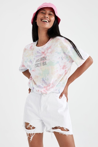 DeFacto Tricou cu model tie-dye si imprimeu text Femei