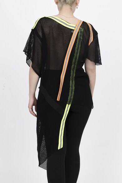 Edita Lupea Bluza transparenta de plasa cu model asimetric si benzi elastice Femei