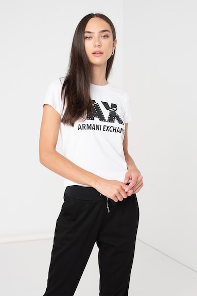 ARMANI EXCHANGE Szűk fazonú póló logóval és strasszkövekkel női