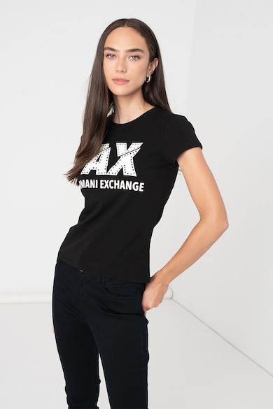 ARMANI EXCHANGE Тениска с лого и декоративни камъни Жени