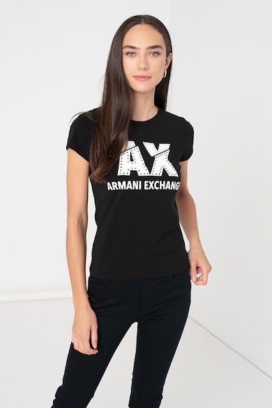 ARMANI EXCHANGE Тениска с лого и декоративни камъни Жени