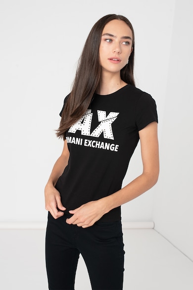 ARMANI EXCHANGE Тениска с лого и декоративни камъни Жени