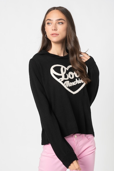 Love Moschino Pulover din amestec de lana cu imprimeu logo si gluga Femei