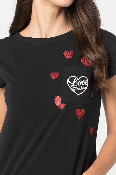 Love Moschino Tricou cu imprimeu si buzunar pe piept Femei