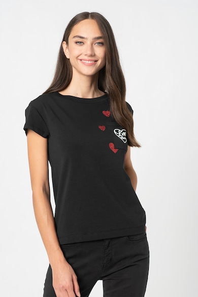 Love Moschino Tricou cu imprimeu si buzunar pe piept Femei