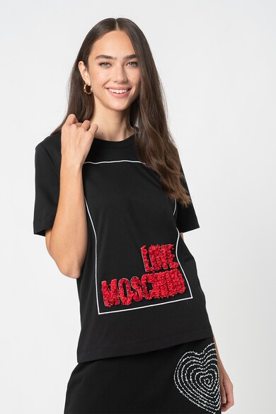 Love Moschino Tricou cu decolteu la baza gatului si aplicatie logo Femei