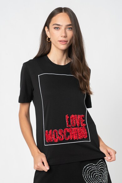 Love Moschino Tricou cu decolteu la baza gatului si aplicatie logo Femei