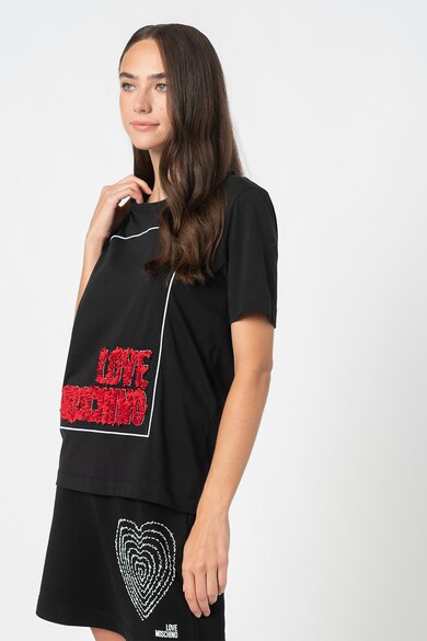 Love Moschino Tricou cu decolteu la baza gatului si aplicatie logo Femei