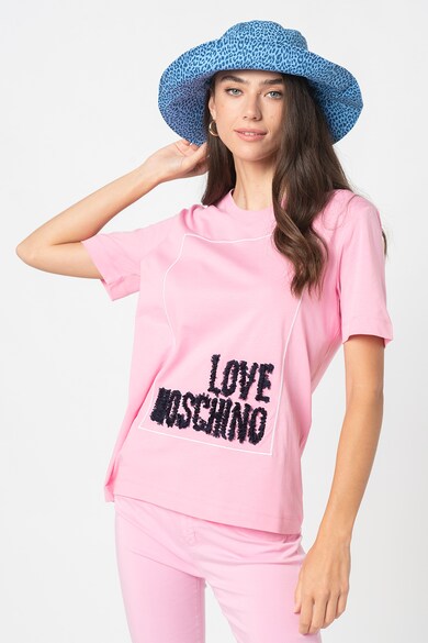 Love Moschino Tricou cu decolteu la baza gatului si aplicatie logo Femei