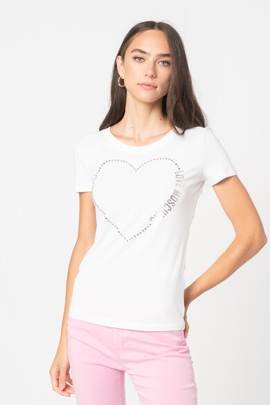 Love Moschino Tricou cu decolteu la baza gatului si aplicatie cu strasuri Femei