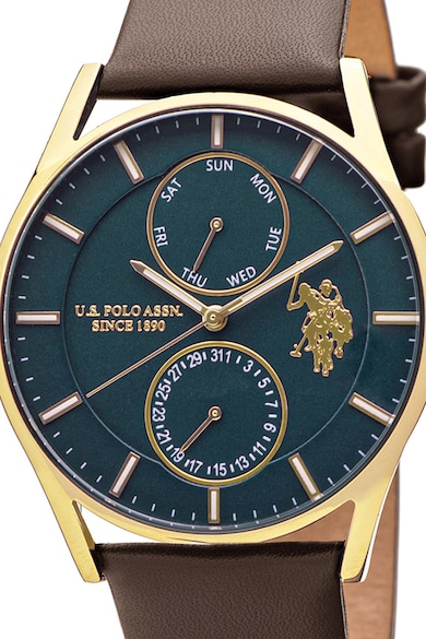 U.S. Polo Assn. Часовник с кожена каишка и лого Мъже