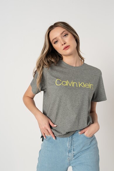 CALVIN KLEIN Tricou cu decolteu la baza gatului cu imprimeu logo, de bumbac organic Femei