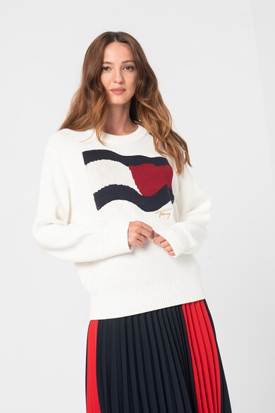 Tommy Hilfiger Pulover supradimensionat de bumbac organic Motion Flag Femei