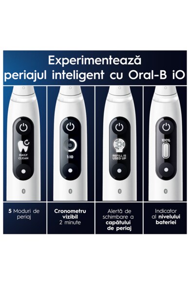 Oral-B Set 2 x Periuta de dinti electrica  iO7 cu Tehnologie Magnetica si Micro-Vibratii, Inteligenta artificiala, Display led interactiv, Senzor de presiune Smart, Timer vizibil, 5 moduri, 1 incarcator magnetic, 1 Trusa de calatorie, Negru/Alb Femei