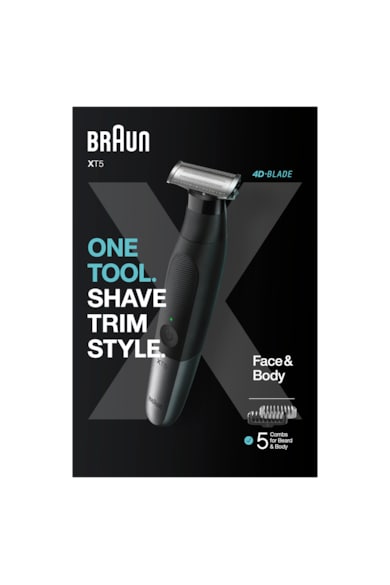 Braun Aparat hibrid de barbierit si tuns barba  Series X XT5100 Wet&Dry, 4 piepteni, 1 cap pentru ingrijire corporala, Negru Barbati