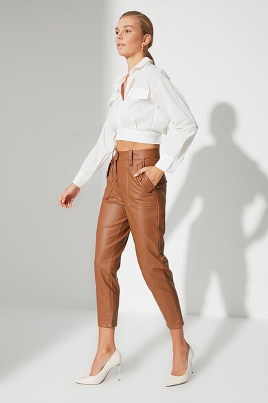 Trendyol Pantaloni crop din piele ecologica cu talie inalta Femei