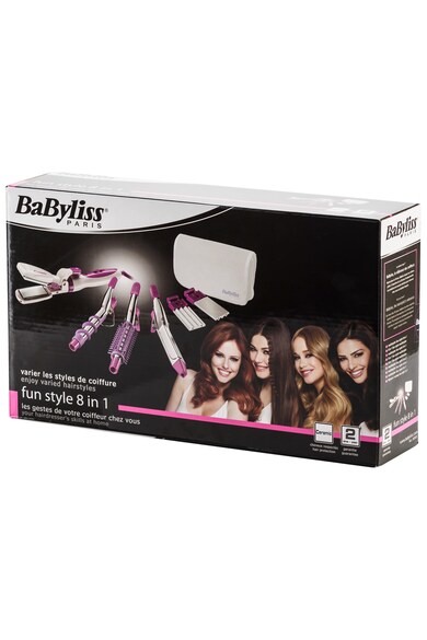 BaByliss Ondulator  StyleMix , 145°C, 8 accesorii, placi creponare, Alb/Roz Femei