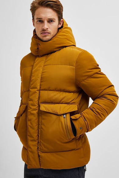 Selected Homme Rövid bélelt télikabát levehető kapucnival férfi