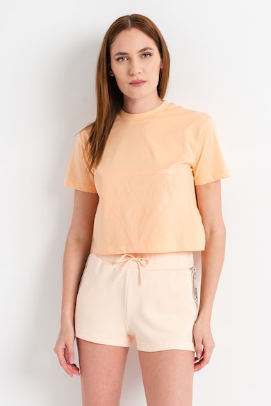 Tricou crop cu imprimeu logo pentru fitness - Portocaliu pal