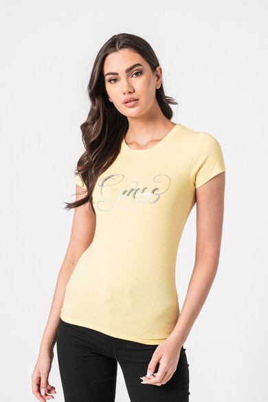 GUESS JEANS Тениска с овално деколте и бляскаво лого Жени