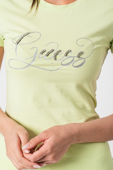 GUESS JEANS Тениска с овално деколте и бляскаво лого Жени