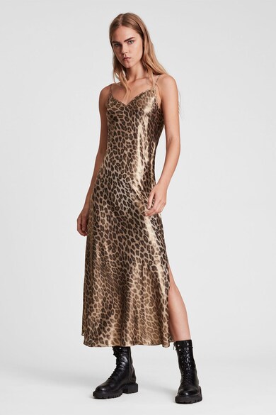 AllSaints Rochie 2in 1 cu animal print si slituri laterale Karla Femei