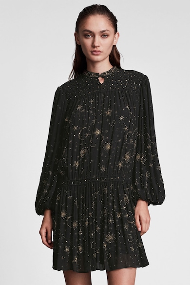 AllSaints Rochie mini lejera cu imprimeu tematic si maneci balon Isobella Femei