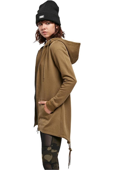 Urban Classics Cipzáros hosszú pulóver kapucnival női