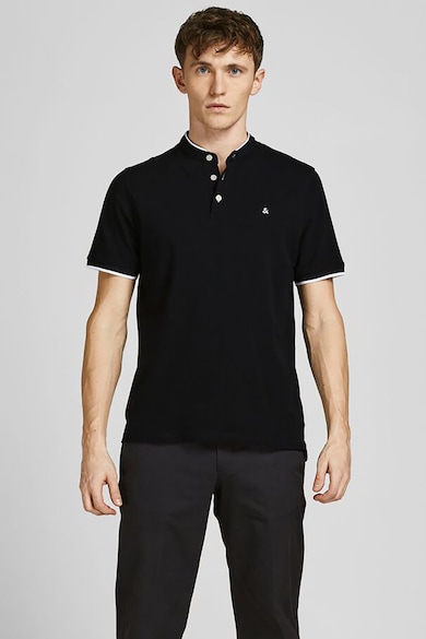 Tricou din bumbac organic cu fenta cu nasturi Paulos - Negru