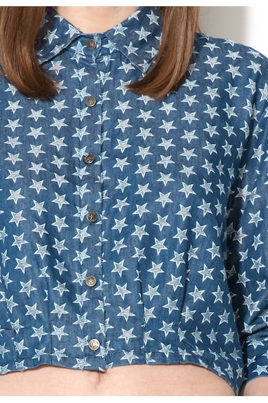 Silvian Heach Denim Camasa crop albastra din chambray cu sectiuni transparente Maran Femei