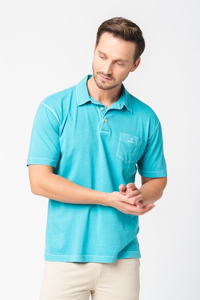 Gant Tricou polo din bumbac cu buzunar aplicat pe piept Sunfaded, verde aqua, S Barbati