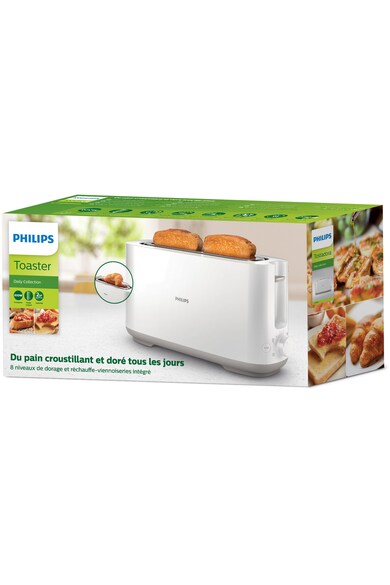Philips Prajitor de paine  HD2590/00, Plastic, Fantă lungă, încălzitor de chifle, Alb Femei