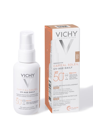Vichy Fluid colorat SPF 50+ cu actiune impotriva foto-imbatranirii tenului, nuanta deschisa-medie  CAPITAL SOLEIL UV AGE, 40 ml Femei