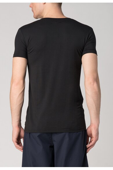 Emporio Armani Черна тениска с шпиц деколте и копчета Мъже