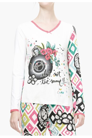 Desigual living Bluza de casa alba cu imprimeu Rombos Femei