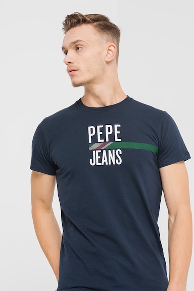 Pepe Jeans London Tricou cu decolteu la baza gatului si imprimeu logo Shelby Barbati