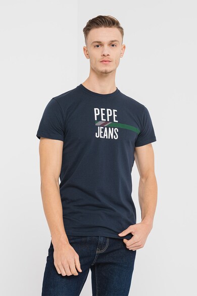 Pepe Jeans London Tricou cu decolteu la baza gatului si imprimeu logo Shelby Barbati