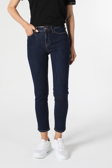 Blugi crop cu 5 buzunare - Bleumarin