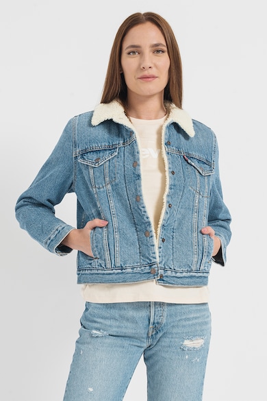 Levi's Jacheta din denim cu blana sherpa si buzunare pe piept Femei