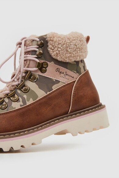 Pepe Jeans London Ghete de piele ecologica cu garnitura cu model camuflaj Fete