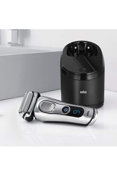 Braun Aparat de ras  Series 9 9290CC, 5 elemente de ras, Statie Clean&Charge, Tehnologie SyncroSonic, Wet&Dry, Argintiu premium Barbati