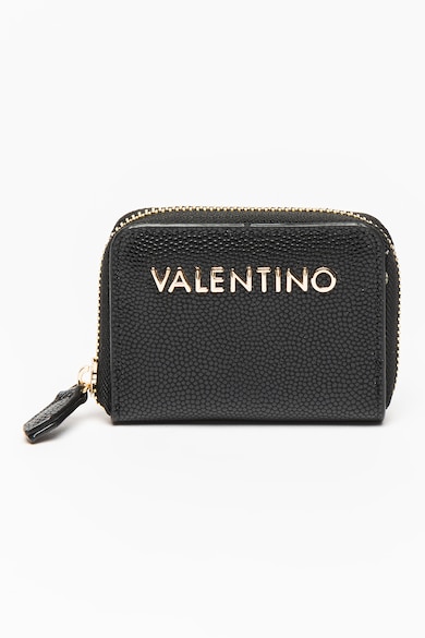 Portofel de piele ecologica cu fermoar si logo - Auriu/Negru