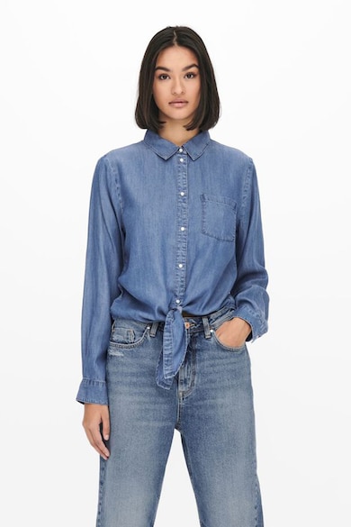 Camasa din lyocell cu detaliu innodat - Albastru