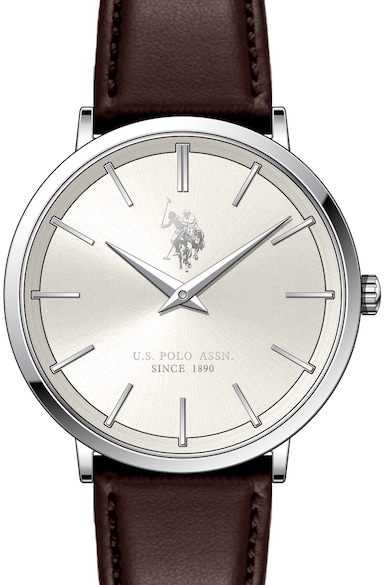 U.S. Polo Assn. Кварцов часовник с кожена каишка Мъже