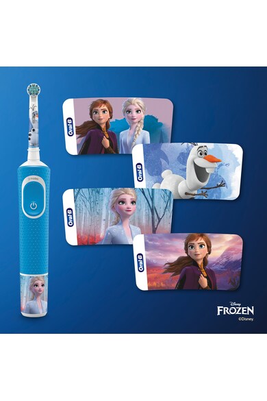 Oral-B Periuta de dinti electrica  Vitality Frozen pentru copii, Curatare 2D, 2 programe, 1 capat, 4 stickere incluse, Trusa de calatorie, Albastru Femei